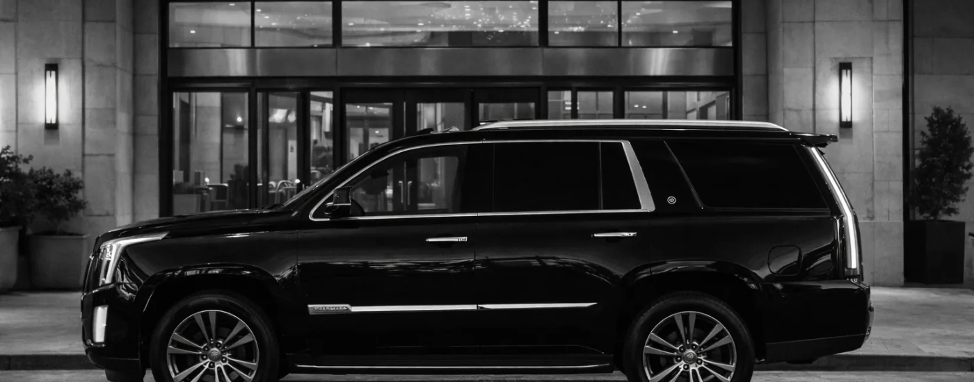 Cadillac Escalade at luxury hotel entrance