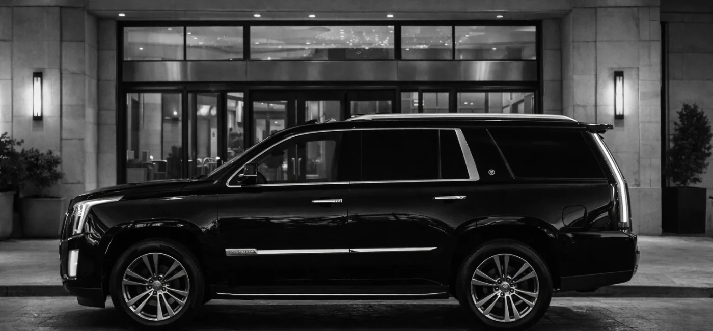 Cadillac Escalade at luxury hotel entrance